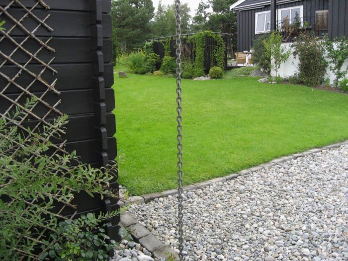 Oversiktsbilde fra boden og opp mot terrassen